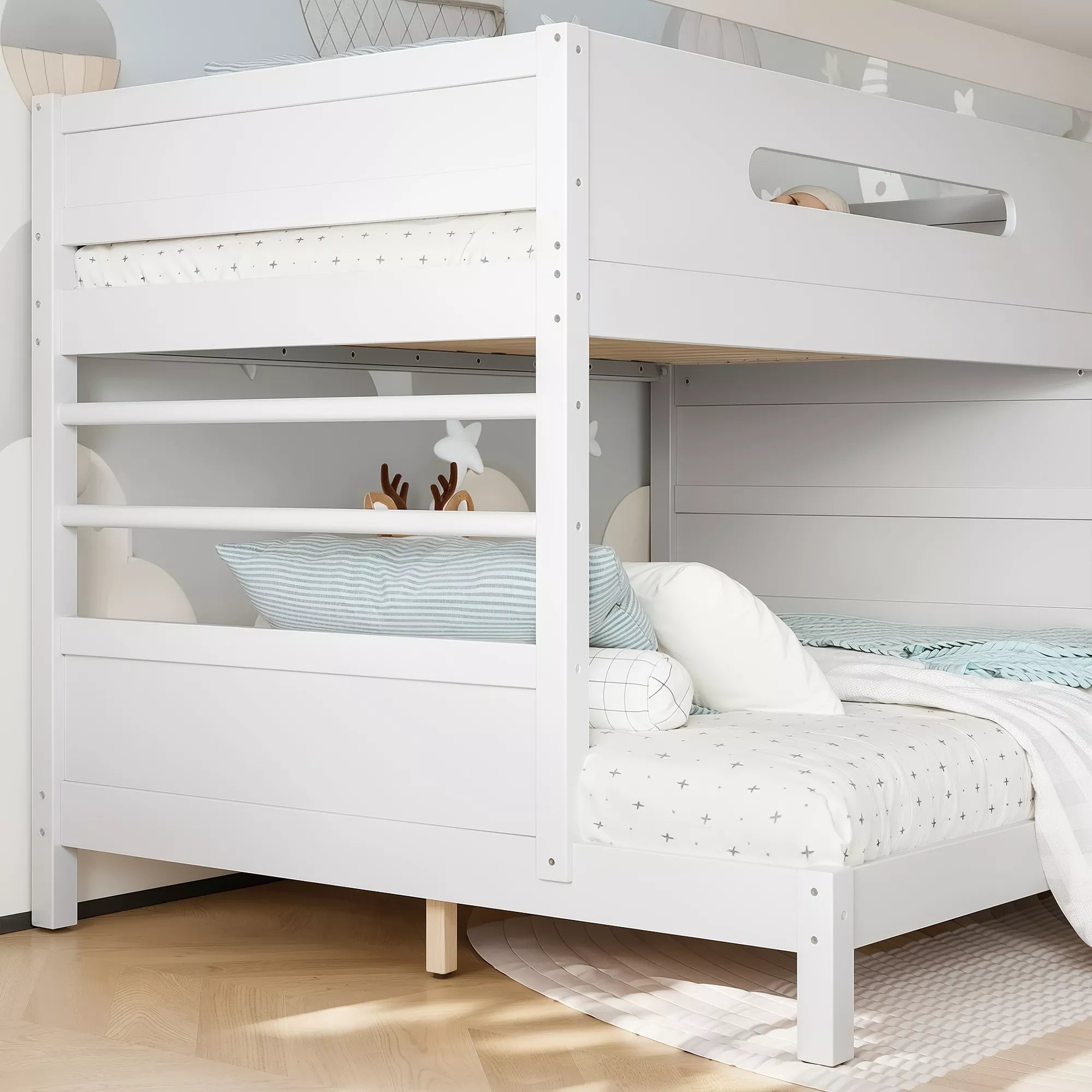 Bellemave® Solid Wood Bunk Bed with Built-in Wardrobe, Storage & Kids Climbing Wall, Full Safety Guardrails, Reinforced Wood Slats, Multiple Sizes Available Bellemave®