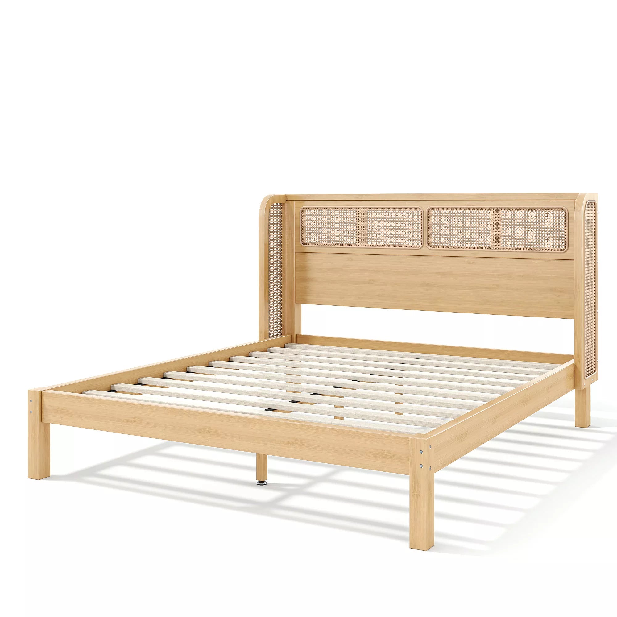 natural bamboo platform bed with rattan headboard