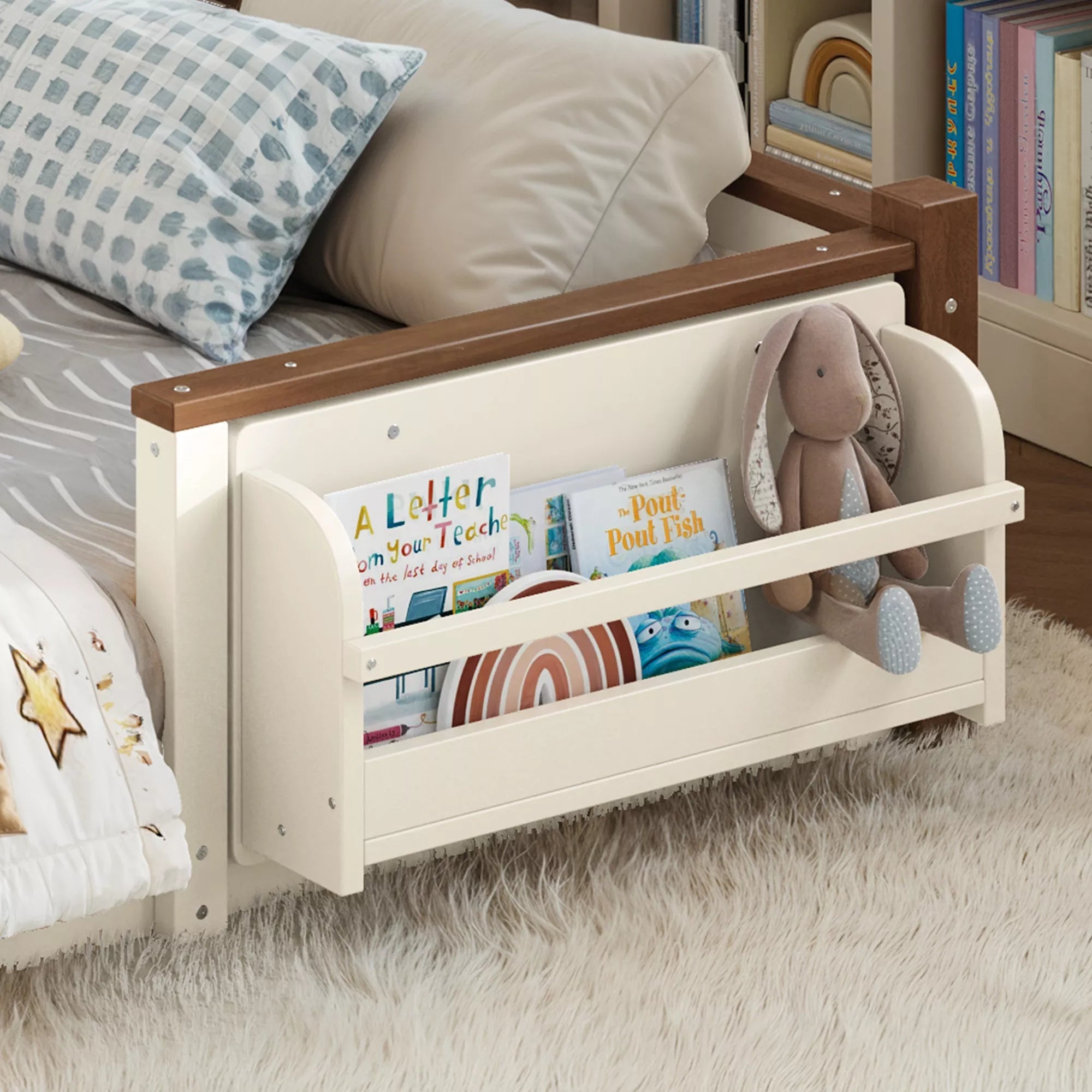 Bellemave® Full Over Full Wooden House Shaped Bunk Bed with Roof, Bookshelves and Storage Drawer — Converts Into Two Full Beds Bellemave®