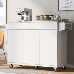 Bellemave® 53.2" Rolling Kitchen Island on Wheels with Adjustable Shelves, Drop Leaf and Spice Rack, Towel Rack and 2 Drawers