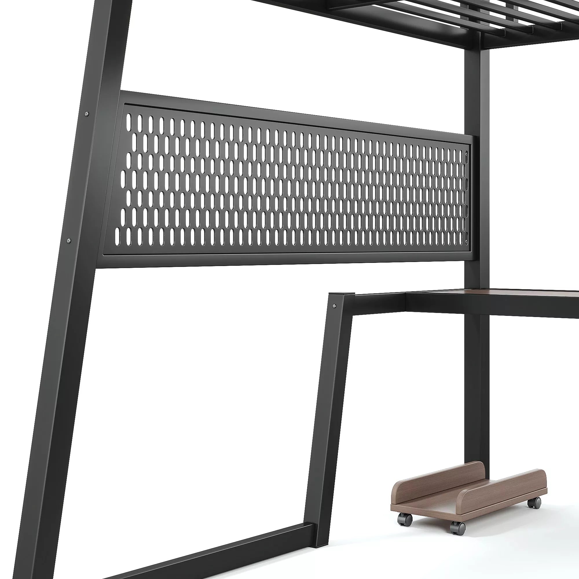 Bellemave® Metal Loft Bed with Storage Stairs, USB Ports, LED Lights, Pegboard & Built-in Wardrobe, Noise-Reduced Design, Black Bellemave®