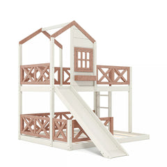 Bellemave® Bunk Bed Twin Over Full with Rail & Slide, House Bed for Kids, Floor Bunk bed with Fence Bellemave®