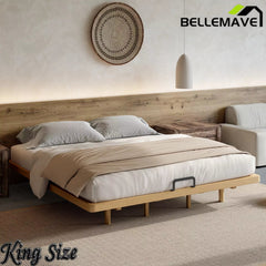 Bellemave® King Size Platform Bed for Bedroom, Solid Bamboo-made Floating Bed Frame with Support Slats, Guest Rooms, Dorms, Natural Bellemave®