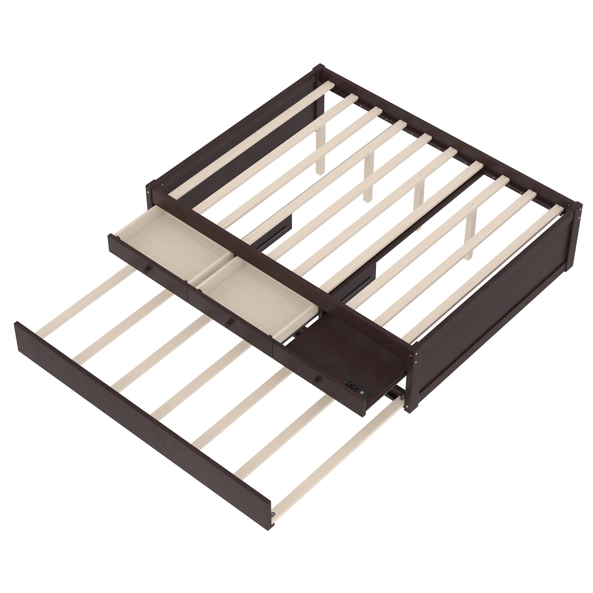 Bellemave® Twin Size Platform Bed with Trundle & 2 Drawers, Solid Wood Bed Frame with Built-in Power Strip, Low Profile No Box Spring Needed, White Bellemave®