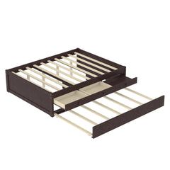 Bellemave® Twin Size Platform Bed with Trundle & 2 Drawers, Solid Wood Bed Frame with Built-in Power Strip, Low Profile No Box Spring Needed, White Bellemave®