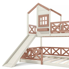 Bellemave® Bunk Bed Twin Over Full with Rail & Slide, House Bed for Kids, Floor Bunk bed with Fence Bellemave®