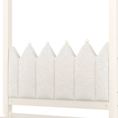 Bellemave® Twin Size Wood Canopy Bed with Upholstered Headboard,Princess Canopy Bed Frame Twin with Trundle and 3 Drawers,Twin Bed Canopy for Kids,Storage,Beige