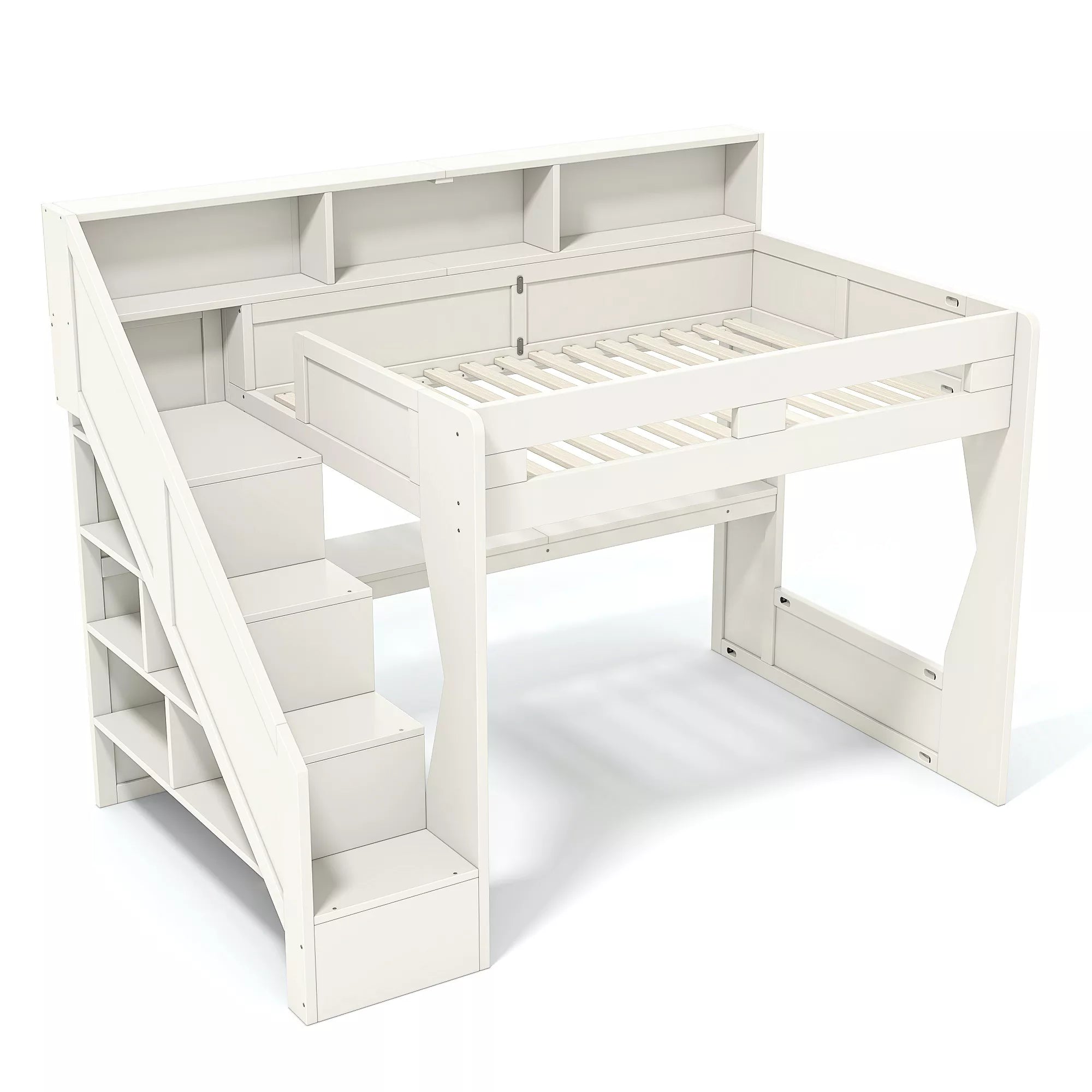 white gaming loft bed frame with built-in desk