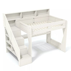 white gaming loft bed frame with built-in desk
