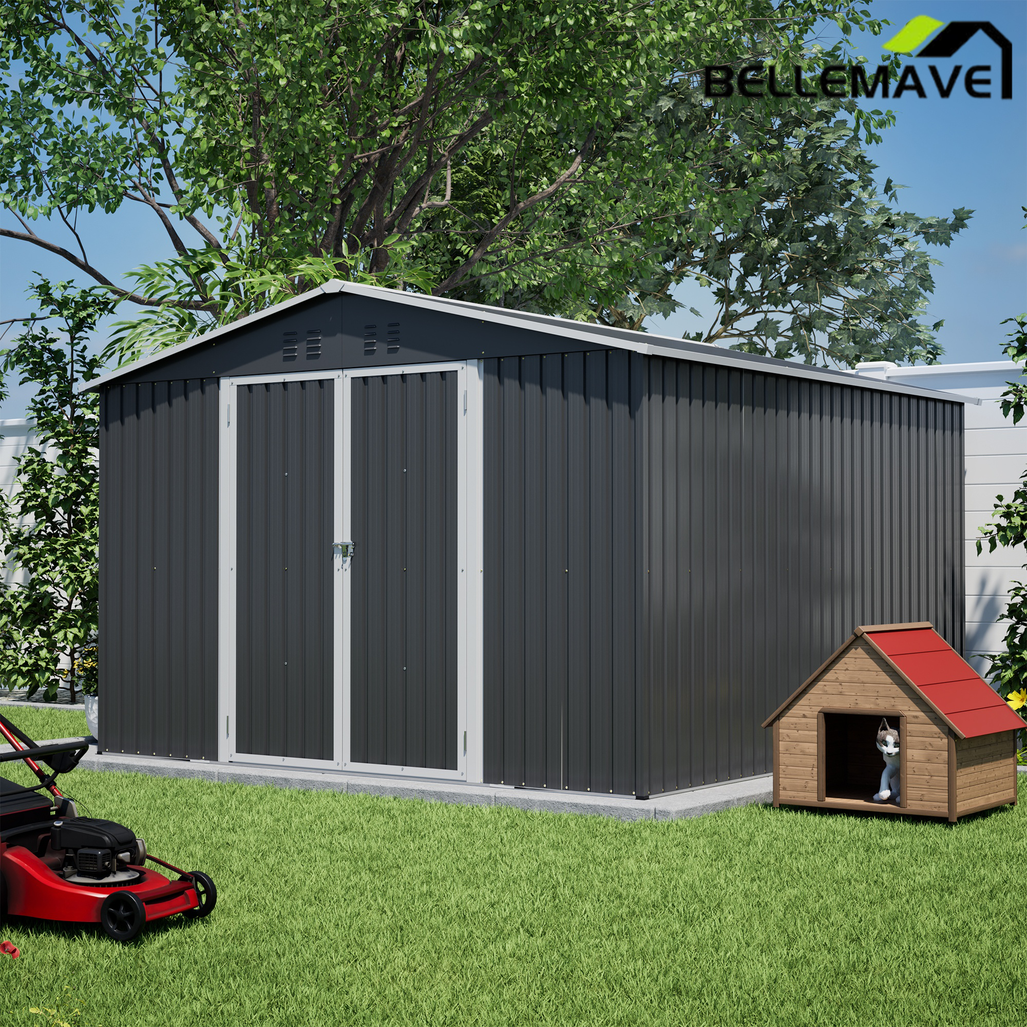 Bellemave® 10' x 10' Metal Storage Shed for Outdoor, Steel Yard Shed with Design of Lockable Doors Bellemave®