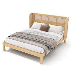 queen size bamboo platform bed with natural wood finish