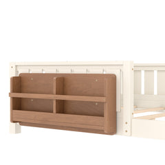 Bellemave® Queen Size Floor Bed with Slats and Safety Guardrail, Easy Assemble Montessori Beds with Fence and Built-in Bookshelf for Girls, Boys, White