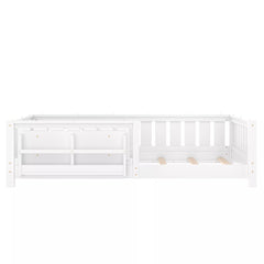 Bellemave® Kids Montessori Floor Bed with Safety Guardrails, Built-in Bookcase & Wooden Slats — Twin, Full, Queen Sizes Bellemave®