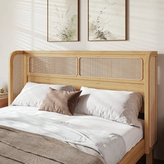 queen bamboo platform bed with rattan woven headboard