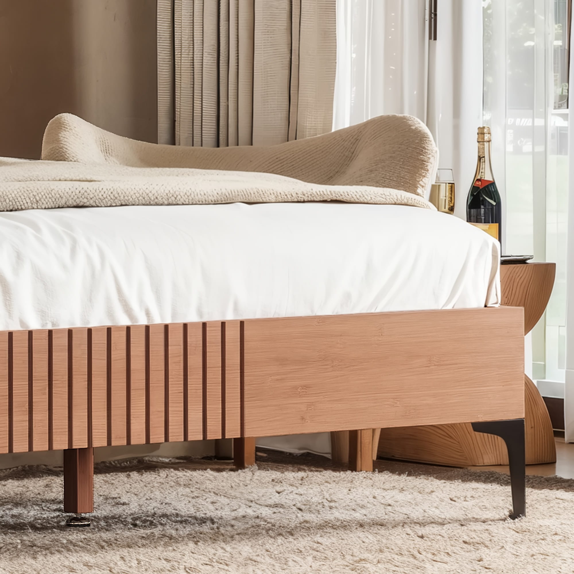 Bellemave® Solid Bamboo Platform Bed, Mid-Century Modern Bed Frame with Headboard, Round Corner Design Bellemave®