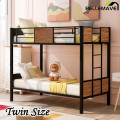 Bellemave® Modern Metal Bunk Bed with Safety Rail and Built-In Ladder