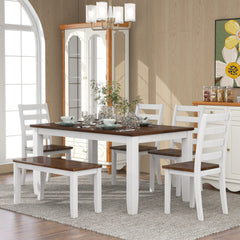 Bellemave® Rustic Style 6-Piece Dining Room Table Set with 4 Ergonomic Designed Chairs & a Bench