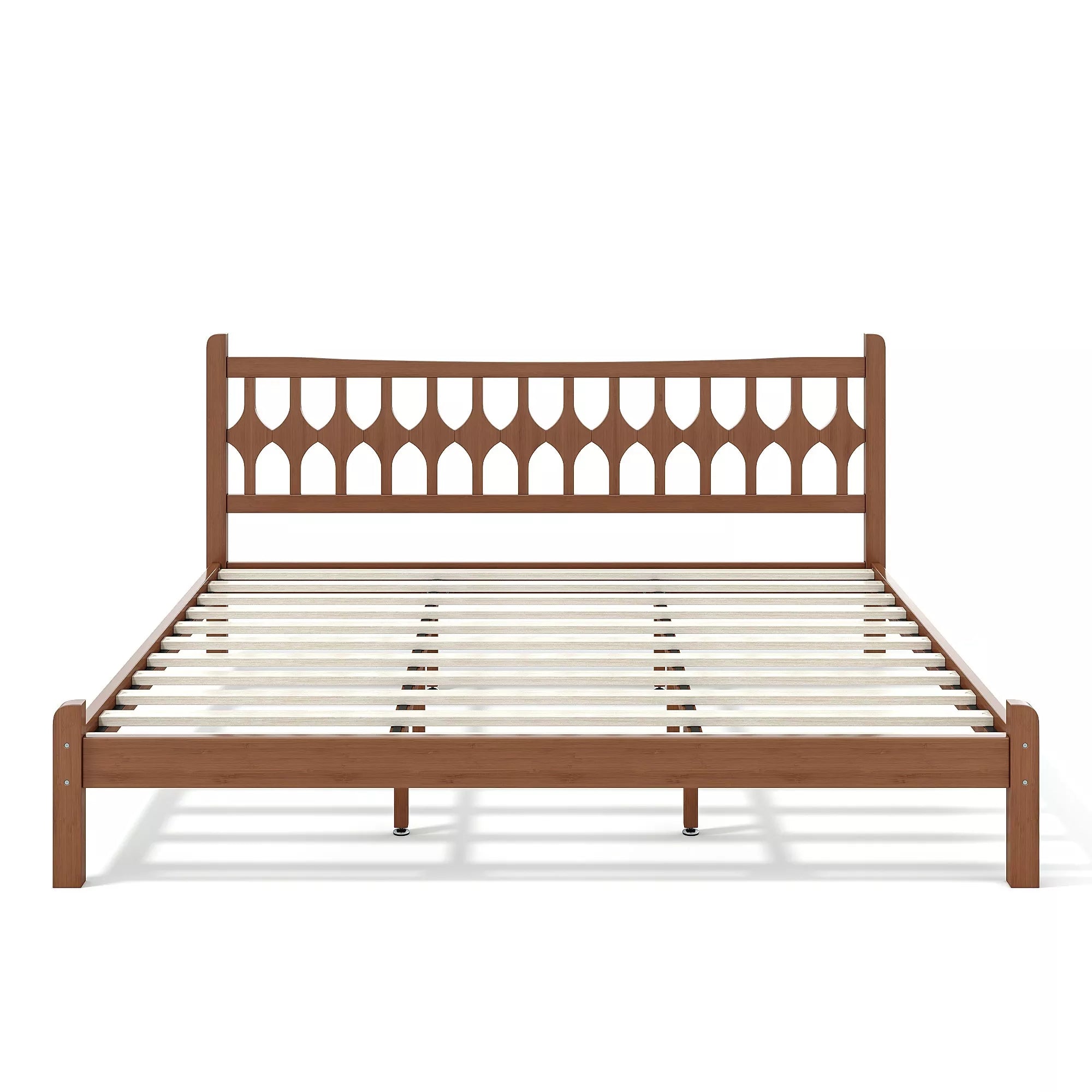 Bellemave® Bamboo Platform Bed with Diamond-shaped headboard, Solid Bamboo-made Bed Frame with Support Slats, for Bedroom, Guest Rooms, Brown Bellemave®