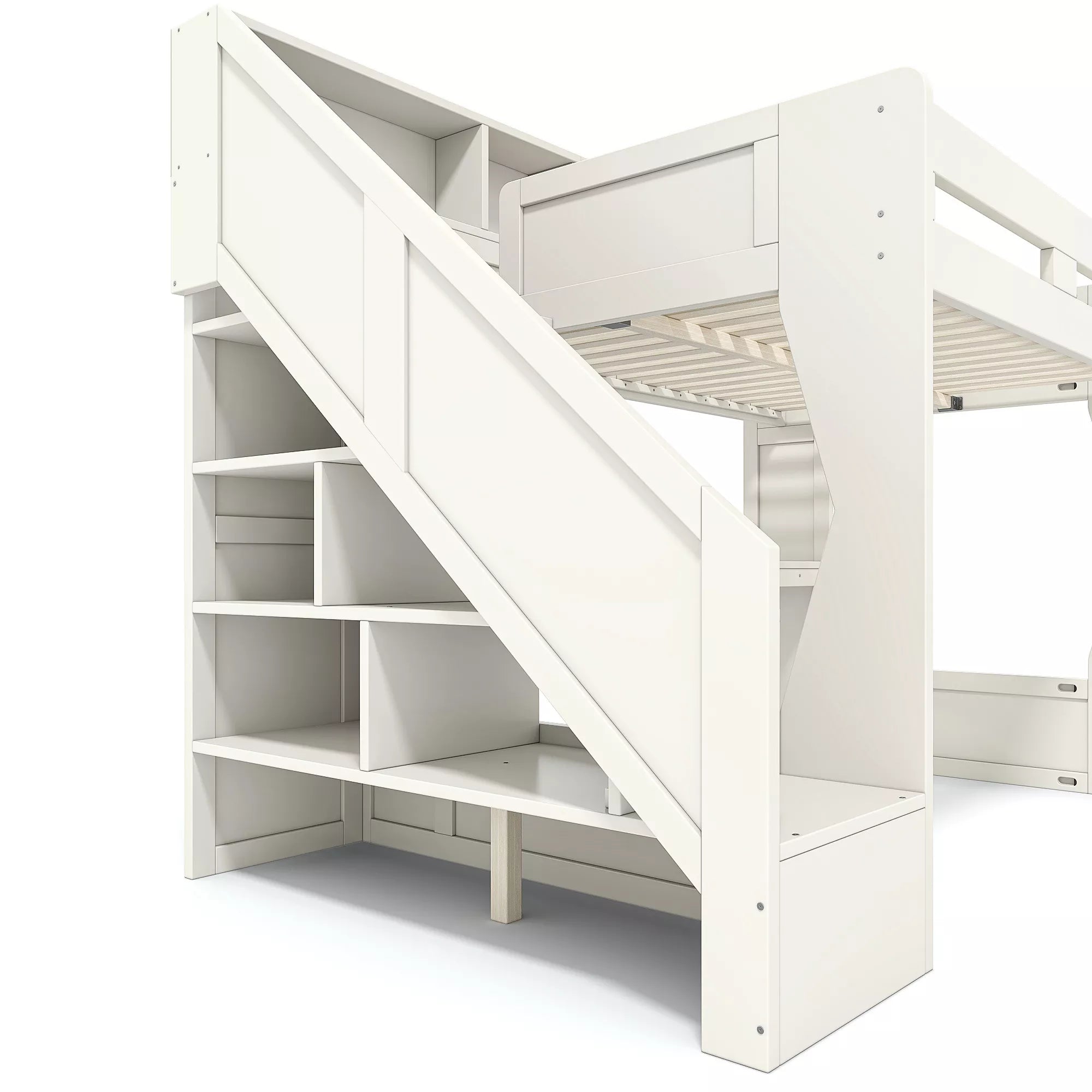 loft bed storage staircase with side shelves