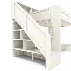 loft bed storage staircase with side shelves