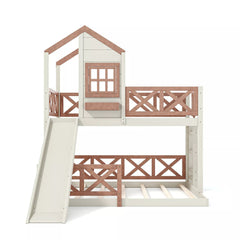 Bellemave® Bunk Bed Twin Over Full with Rail & Slide, House Bed for Kids, Floor Bunk bed with Fence Bellemave®