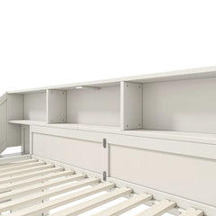 loft bed with open headboard shelves