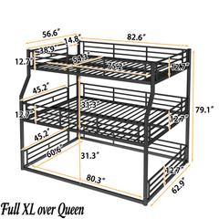 Bellemave® Full XL over Queen over Queen Size Triple Bunk Bed with Storage Board Bellemave®