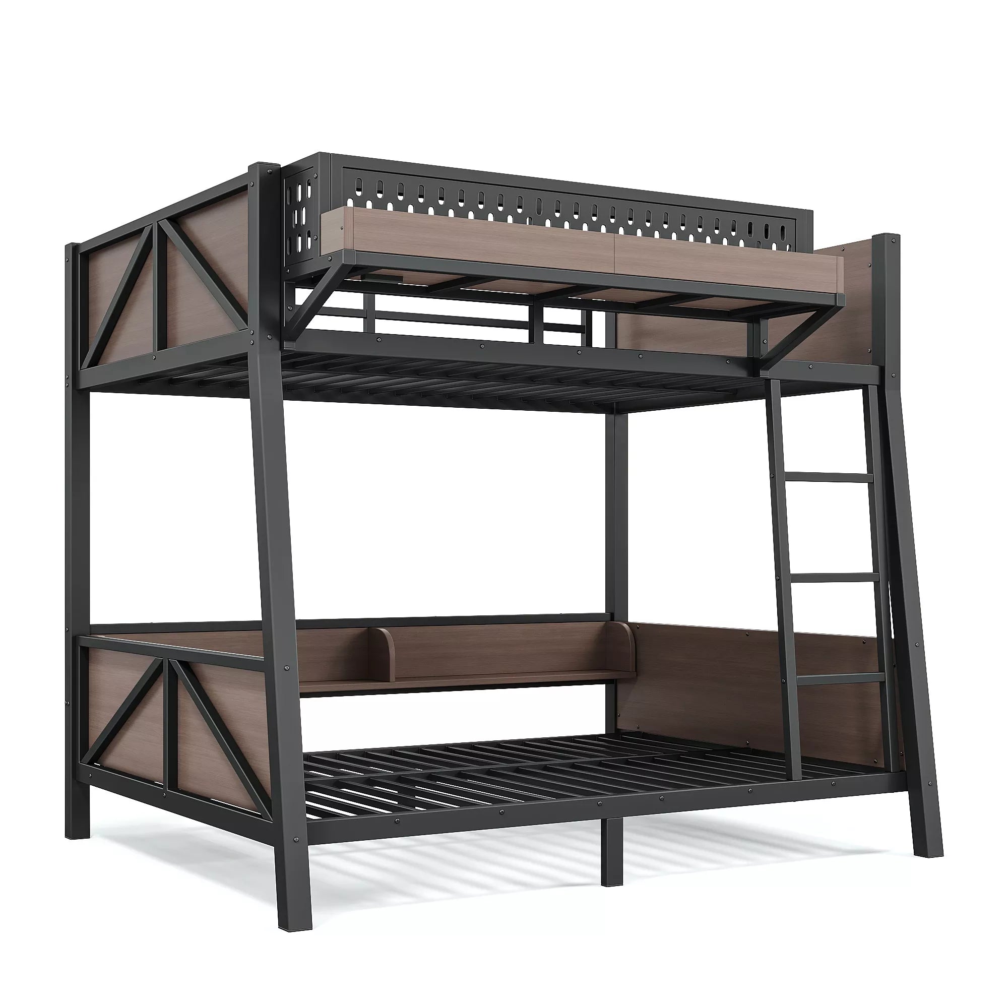 Bellemave® Heavy Duty Metal Bunk Bed Frame with Storage Shelves, LED Lights & USB Ports, Black Bellemave®