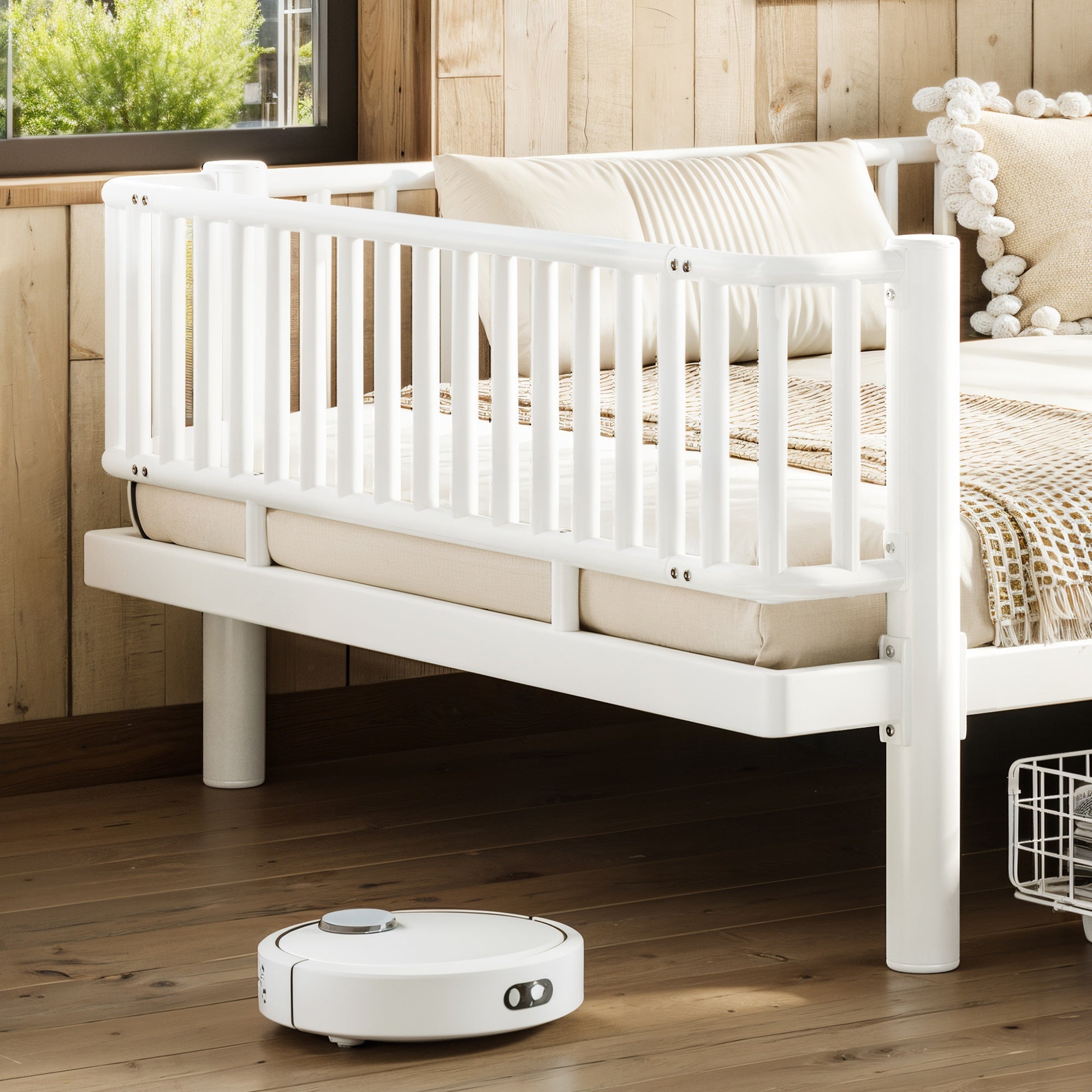 Bellemave® Metal Daybed Frame with Storage Drawers & Detachable Fence, Can be Transformed into Platform Bed with Upgraded Safety Round-Pipe Design Bellemave®