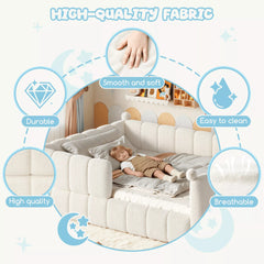 Bellemave® Kids Soft Upholstered Floor Bed with Surrounding Rails, Montessori Style Low Profile Bed Frame
