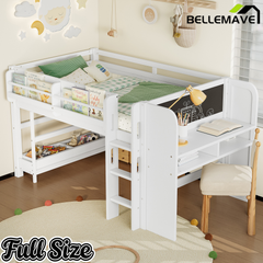 Bellemave® Twin Size Low loft Bed with Desk and bookcases, Boxes and Drawers for Kids,Wood Modern Farmhouse Kids Loft Bed with Shelf, Pink