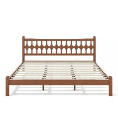 Bellemave® Bamboo Platform Bed with Diamond-shaped headboard, Solid Bamboo-made Bed Frame with Support Slats, for Bedroom, Guest Rooms, Brown Bellemave®