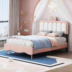 Bellemave® Twin Size Velvet Princess Bed with Bow-Knot Headboard and Footboard