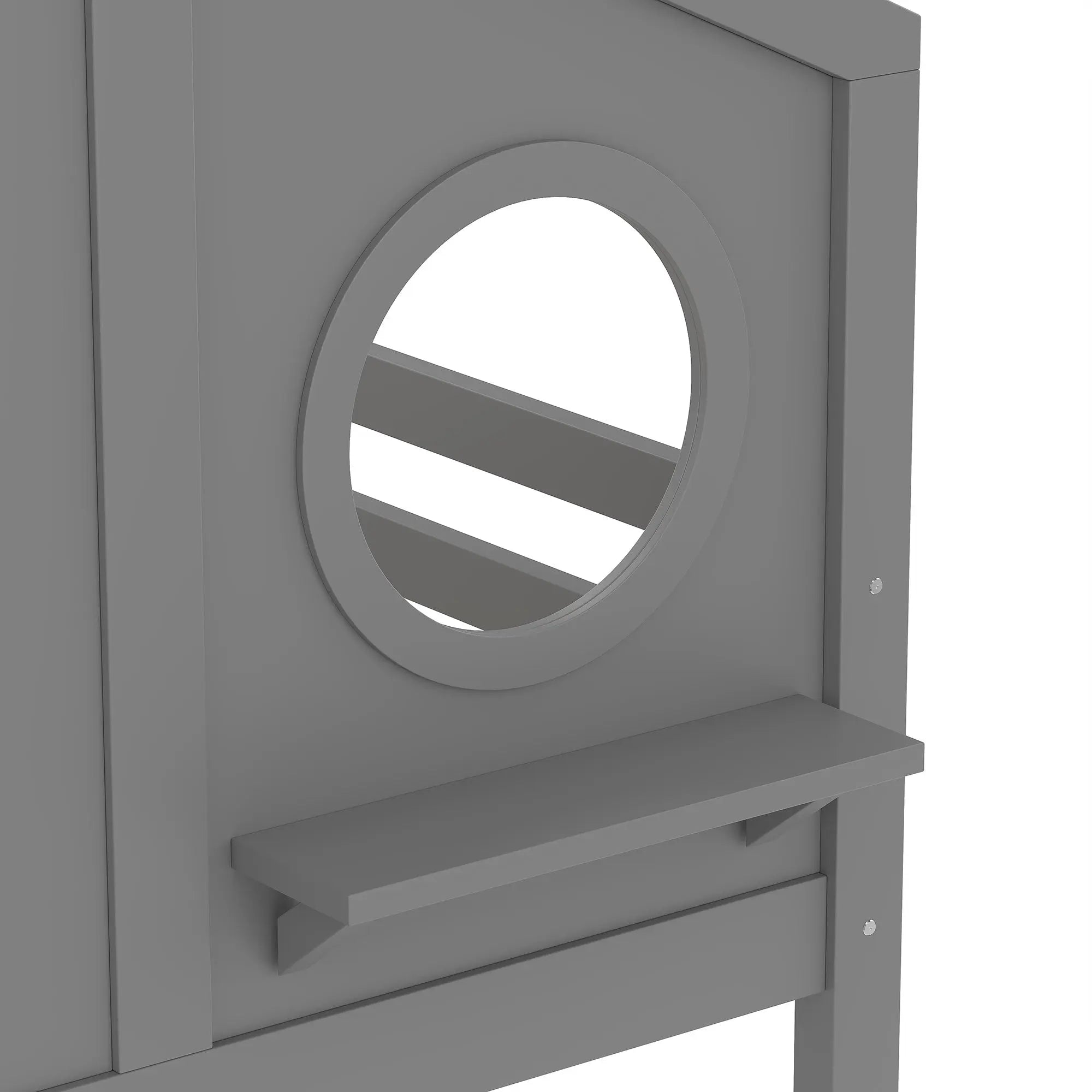 Bellemave® Twin Size House Bunk Bed with Slide and Storage Shelf, Twin Floor Bunk Beds Frame with Safety Guardrails for Kids Girls Boys, Grey Bellemave®