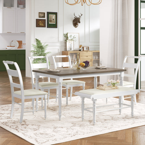 Bellemave® 6-Piece Dining Set with Kitchen Table,Upholstered Dining Chairs and Bench