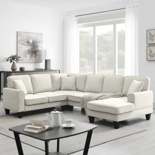 Bellemave 108" Modern U Shape Sectional Sofa, 7 Seat Fabric Sectional Sofa Set with 3 Pillows Included Bellemave