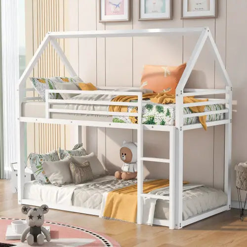 Bellemave® Twin Size Floor House Bunk Bed with Built-in Ladder Bellemave®