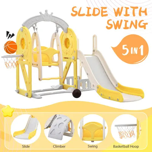 Bellemave Toddler Slide and Swing Set 5 in 1 with Basketball Hoop Freestanding Combination Bellemave