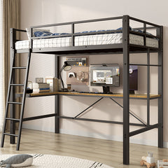 Bellemave® Twin Size Metal Loft Bed with L-Shaped Desk and Multifunctional Socket