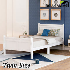 Bellemave® Wood Sleigh Platform Bed with Headboard，Footboard and Wood Slat Support