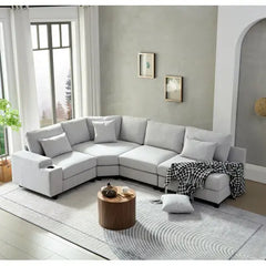 Bellemave 115.4" Stylish Modular Sofa Sectional with Polyester Upholstery with 4 Pillows and 1 Cup Holder Bellemave