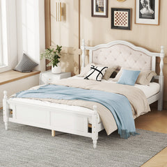 Bellemave® Queen Size Pine wooden Platform Bed with Upholstered Headboard and Panel Footboard