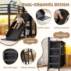 Bellemave® Twin Metal Loft Bed with Slide, 7 Drawers & LED Lights — Storage Shelves & Hanging Area for Kids Bellemave®