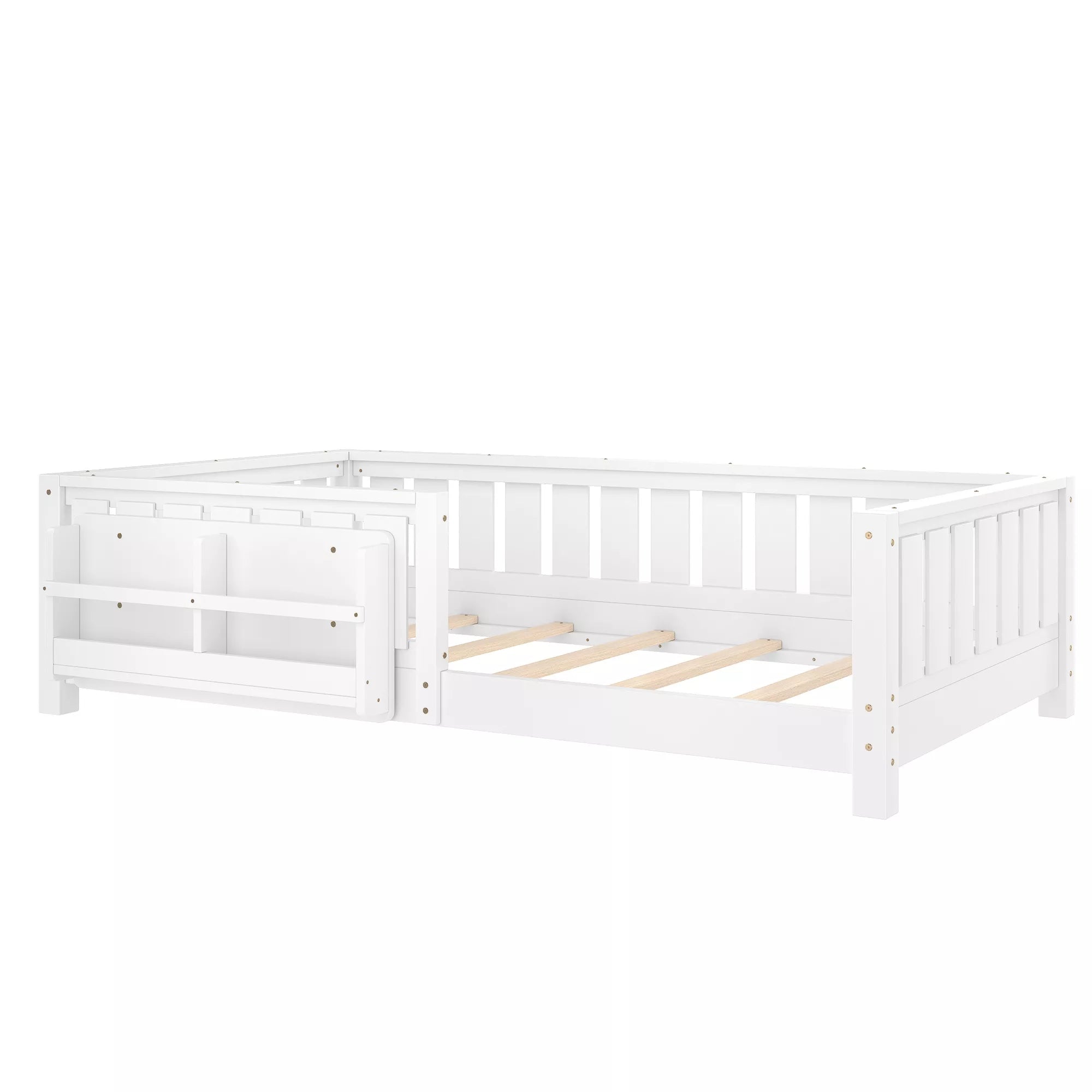 Bellemave® Kids Montessori Floor Bed with Safety Guardrails, Built-in Bookcase & Wooden Slats — Twin, Full, Queen Sizes Bellemave®