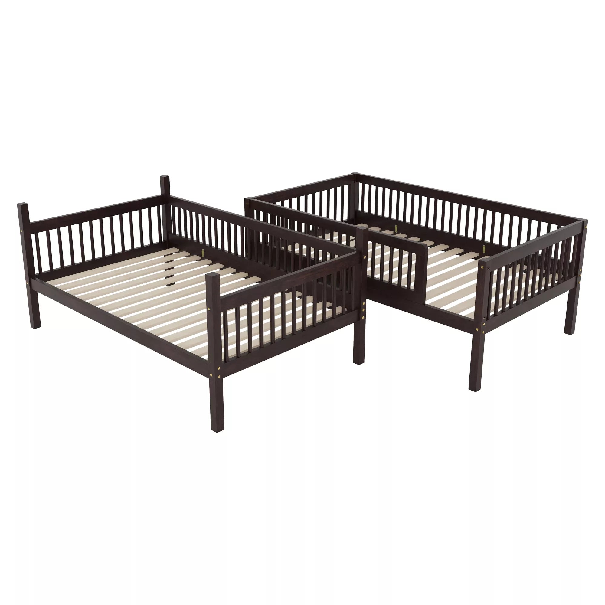 Detachable pine wood bunk bed separated into two Twin beds