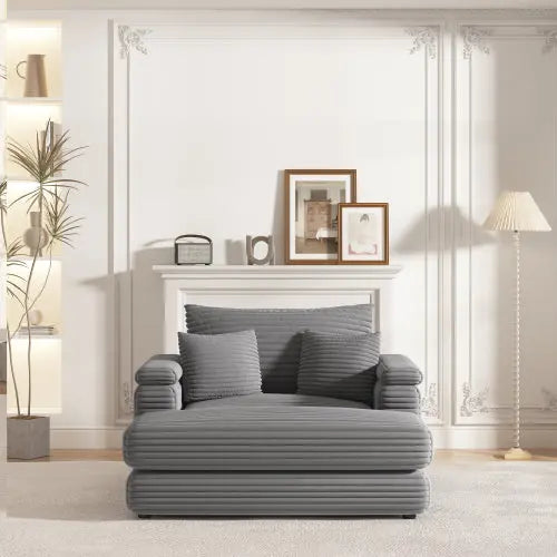 Bellemave 43.3" Corduroy Single Sofa with A Back Pillow , 2 Toss Pillows and A Ottoman Bellemave