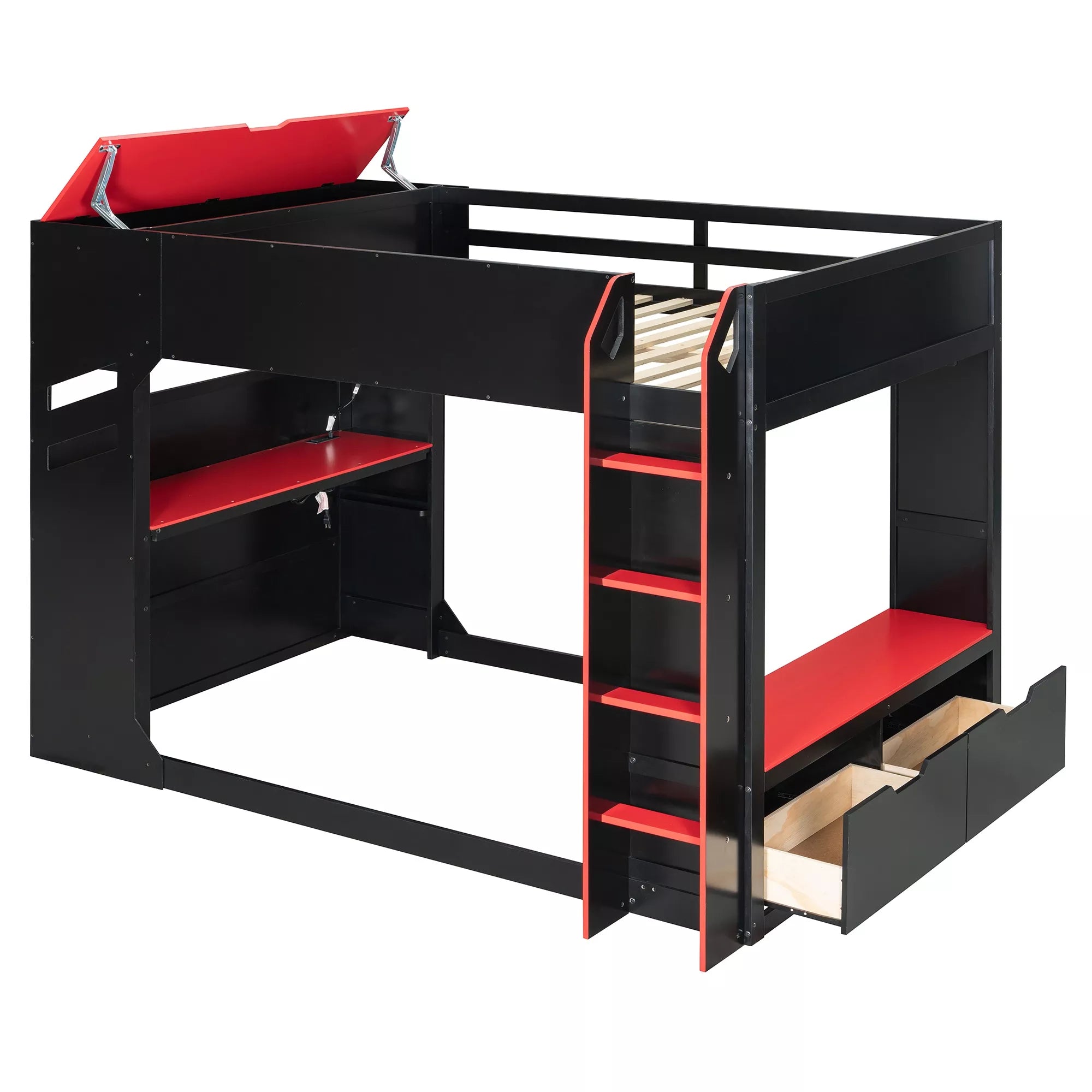 Bellemave® Full Gaming Loft Bed with Desk, Storage Drawers & LED Lights RGB, Wood Gaming Loft Bed with Storage Shelves & Ladder for Teens, Adults Bellemave®