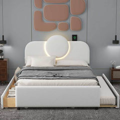 Bellemave® Upholstered Platform Bed with Multi-functional Headboard, Trundle Bed and 2 Drawers