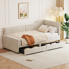 Bellemave® Twin Size L-Shaped Corduroy Daybed with 2 Storage Drawers