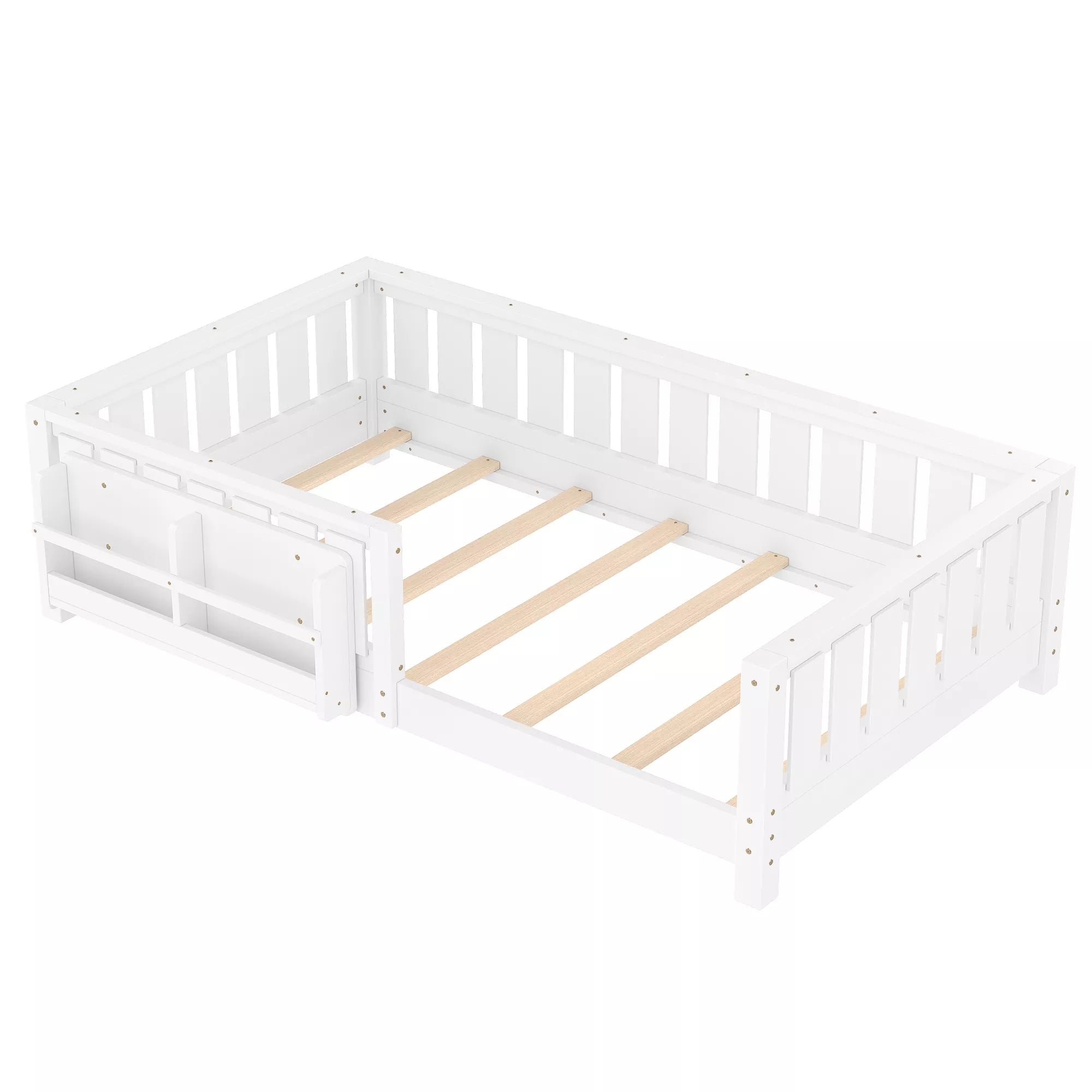 Bellemave® Kids Montessori Floor Bed with Safety Guardrails, Built-in Bookcase & Wooden Slats — Twin, Full, Queen Sizes Bellemave®